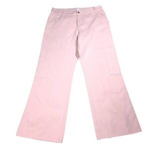 HM Womens Pink High Waisted Cargo Pants Wide Leg Utility Carpenter Jeans Size 12